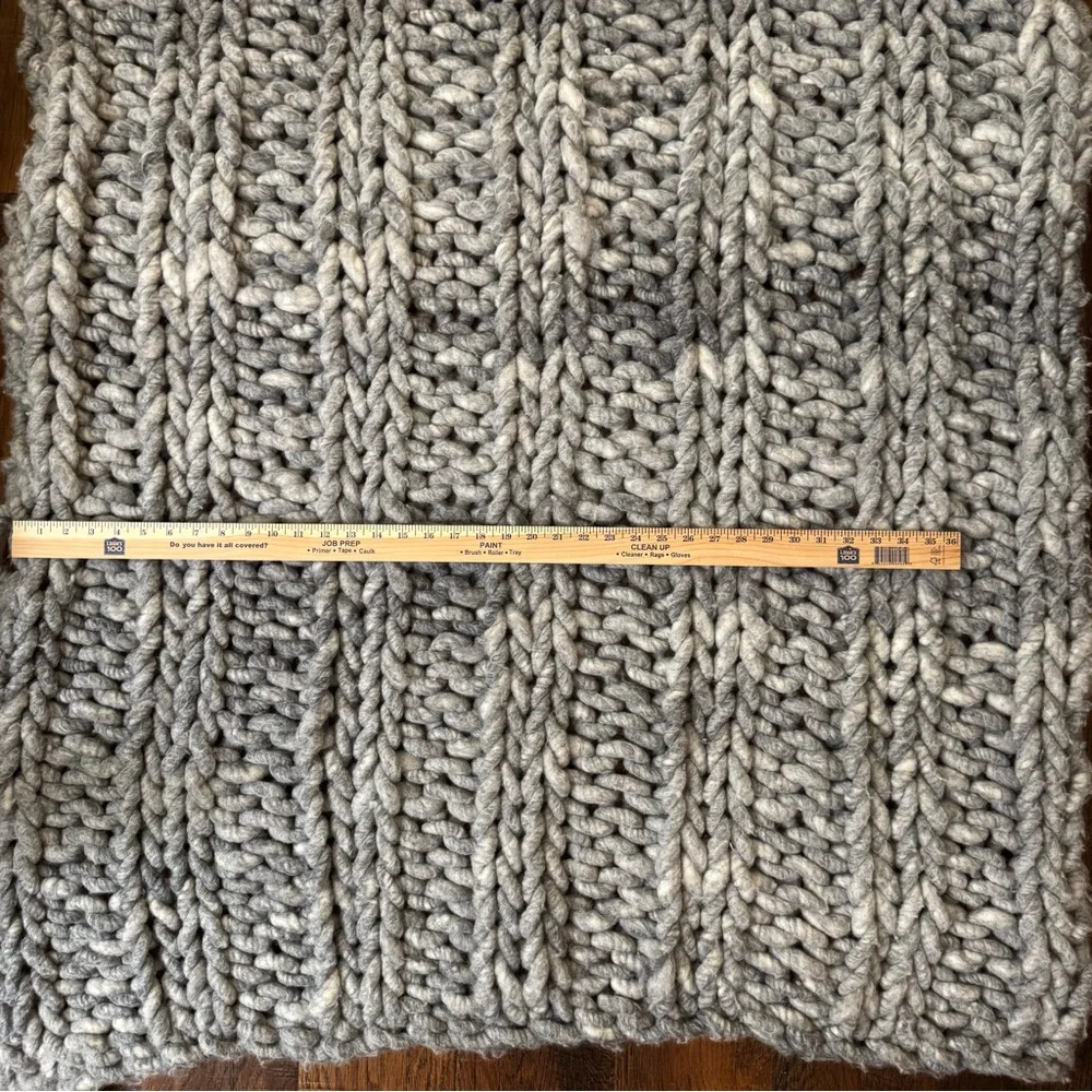 Hand knit, Merino wool, shades of grey, large chunky knit throw